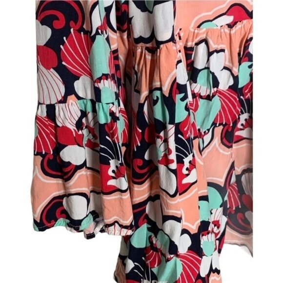 Crown and Ivy Top Womens Small Shirt Blouse Floral Peasant Boho Coral Pink Work - Picture 4 of 11